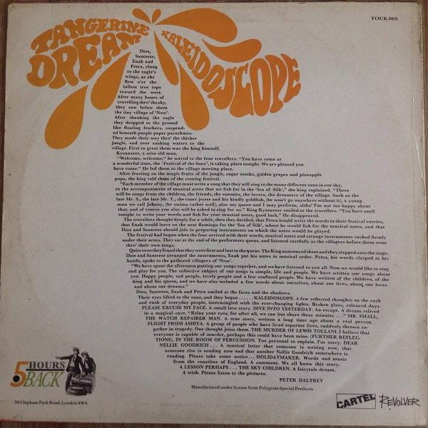 Image of Back Cover of LP - EX/EX - KALEIDOSCOPE, Tangerine Dream (5 Hrs Back; TOCK 005, UK 1987 Reissue), Lovely Copy,  - 1226255E