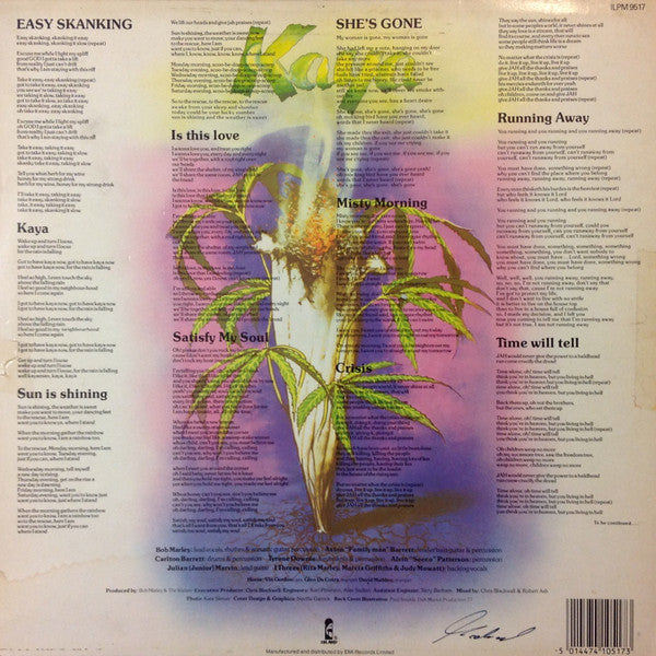 Image of Back Cover of LP - VG+/VG - BOB MARLEY AND THE WAILERS, Kaya (Island Records; ILPM 9517, UK 1987 Reissue, Inner), Light marks only.,  - 2716417C