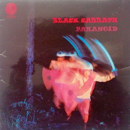 Image of Front Cover of 5144134S: LP - BLACK SABBATH, Paranoid (Vertigo Spiral; 6360 011, UK 1970, Laminated Gatefold Sleeve, Vertigo Spiral Inner, 1st Press, WITHOUT Management Credits, 1970 above 33 on Label) Sleeve is sturdy and intact, edge wear and scuffed spine. Spiral inner is torn around center hole. Disc has mostly hairlines and an audible mark on A1.   VG/G+