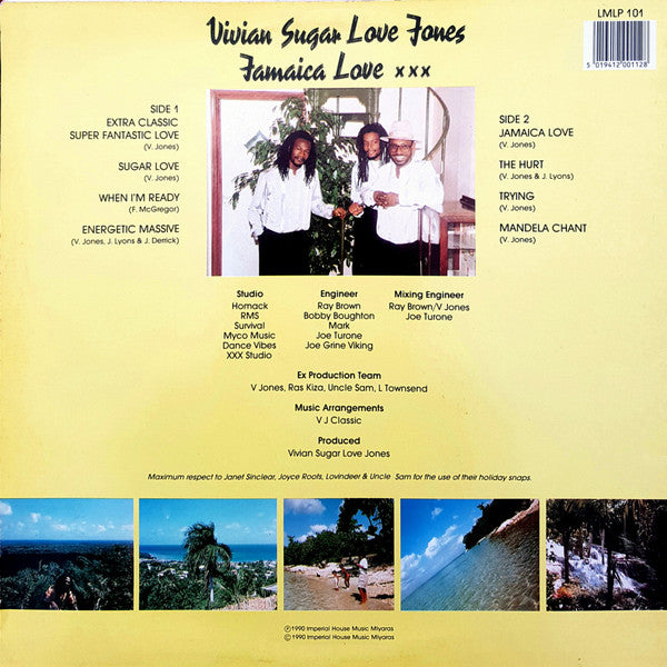 Image of Back Cover of LP - VG+/VG - VIVIAN  'SUGAR LOVE' JONES, Jamaica Love xxx (Living Room; LMLP101, UK 1989, Inner), Shiny copy, hairlines only.,  - 3516520C