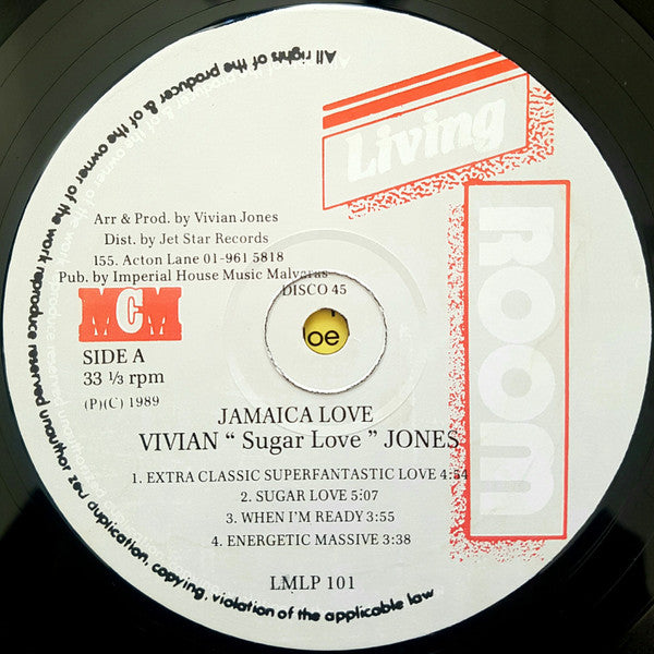 Image of Label Cover of LP - VG+/VG - VIVIAN  'SUGAR LOVE' JONES, Jamaica Love xxx (Living Room; LMLP101, UK 1989, Inner), Shiny copy, hairlines only.,  - 3516520C