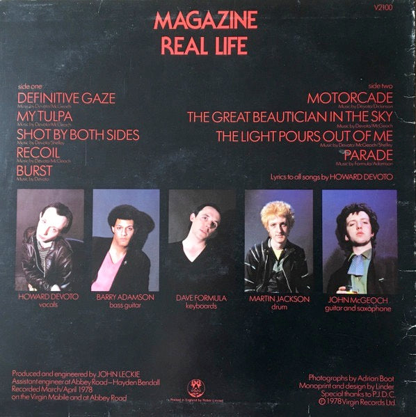 Image of Back Cover of LP - VG+/VG+ - MAGAZINE, Real Life (Virgin Green/Red; V2100, UK 1978, Second Press), ,  - 3626311E