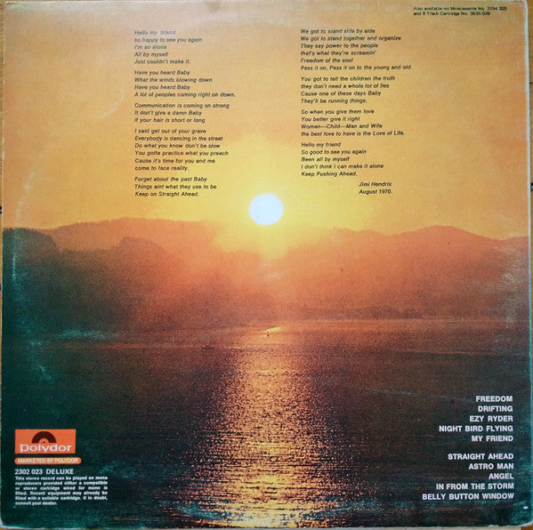 Image of Back Cover of 4624133E: LP - JIMI HENDRIX, The Cry of Love (Track; 2302023, UK 1971, Gatefold, Box Set Edition, Duluxe on Spine) Limited Edition Box Set Stamped in Gold on Rear Sleeve  EX/EX