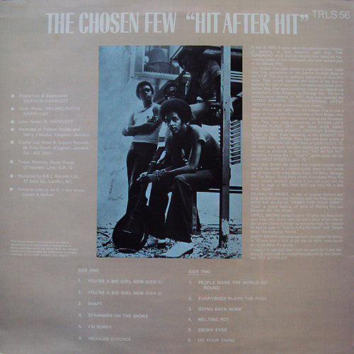 Image of Back Cover of LP - F/G+ - THE CHOSEN FEW, Hit After Hit (Trojan Records; TRLS 56, UK 1973), Marks and scuffs, plays above grade. Large tear on sleeve, splits, general wear.,  - 2426178E
