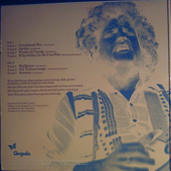 Image of Back Cover of LP - VG+/VG+ - MICK ABRAHAMS, Mick Abrahams (Chrysalis; ILPS9147, UK 1971, Gatefold With Embossed rear sleeve), Strong VG+, Slight Stickerb Damage To Sleeve,  - 2826202E