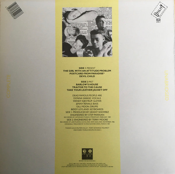 Image of Back Cover of 0325047E: LP - DEAD FAMOUS PEOPLE, Arriving Late In Torn And Filthy Jeans  (Utility; UTIL 7, UK 1989, Insert)   VG+/VG+