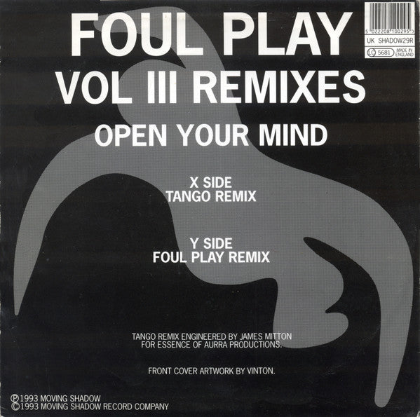 Image of Back Cover of 10" - VG/VG - FOUL PLAY, Vol. 3 Remixes Part I (Moving Shadow; SHADOW29R, UK 1993, Picture Sleeve), ,  - 3326047E
