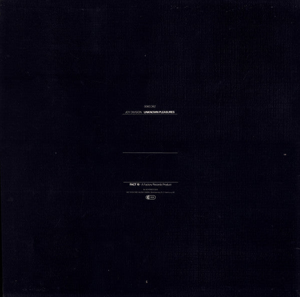 Image of Back Cover of LP - VG/G+ - JOY DIVISION, Unknown Pleasures (Factory; 0060.362, Germany 1981, Textured Sleeve, Inner, First German pressing), Many light hairines on the disc. Small pen marks on inner. Edgewear.,  - 2126220E
