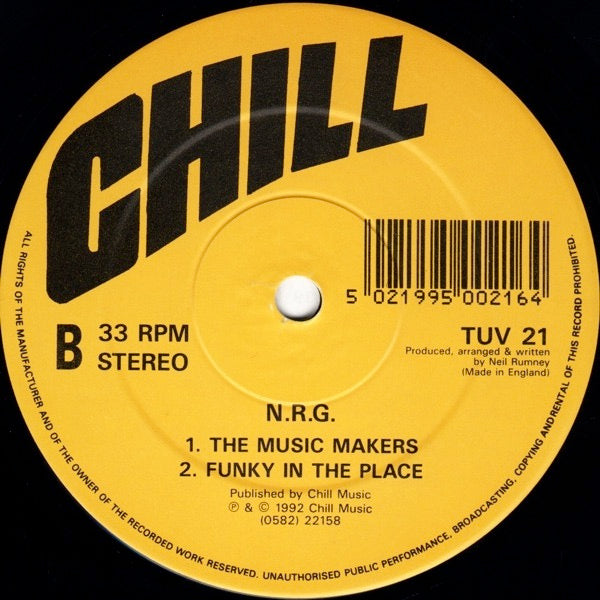 Image of Label Cover of 12" - G+/G+ - NRG, The Hardcore E.P (Chill; TUV21, UK 1992, Company Sleeve), Strong G+ with lots of light marks. Plays VG., He Never Lost His HardcoreIt's RuffThe Music MakersFunky In The Place - 2346108S
