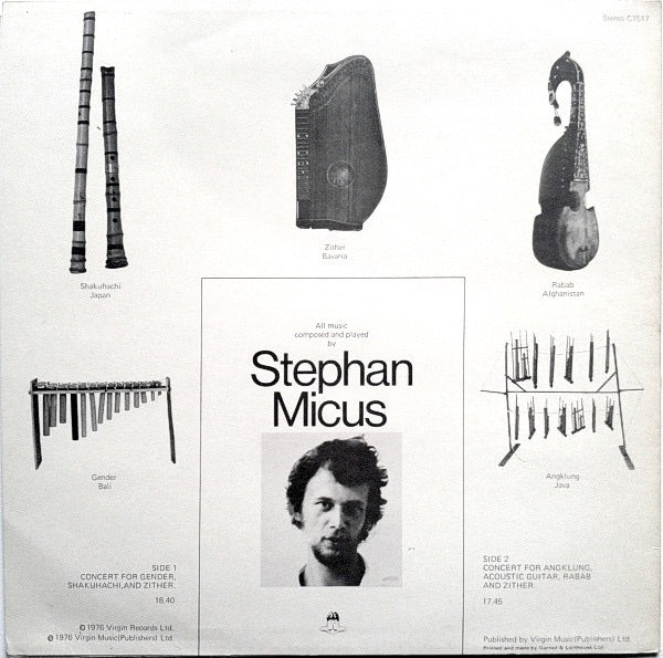 Image of Back Cover of 1924412E: LP - STEPHAN MICUS, Archaic Concerts (Caroline; C 1517, UK 1976)   VG+/VG+