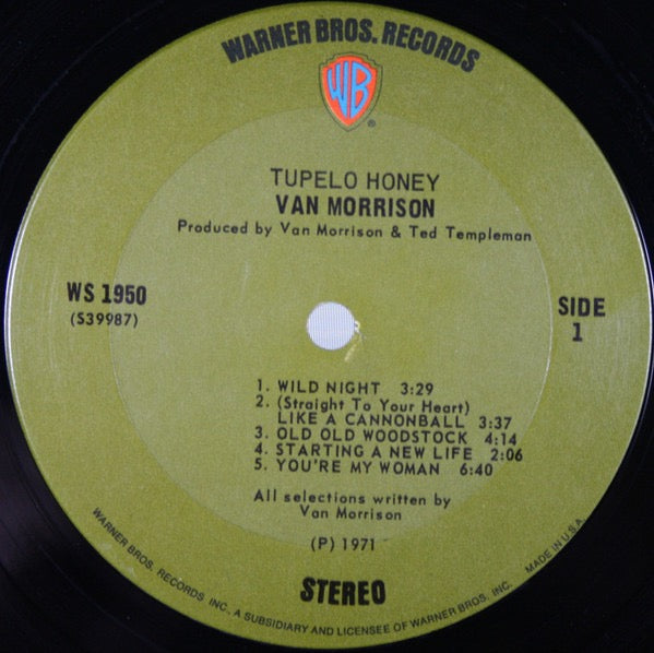 Image of Label Cover of LP - VG/VG - VAN MORRISON, Tupelo Honey (Warner Bros; WS 1950, US 1971, Gatefold, NO Poster), ,  - 3326296E
