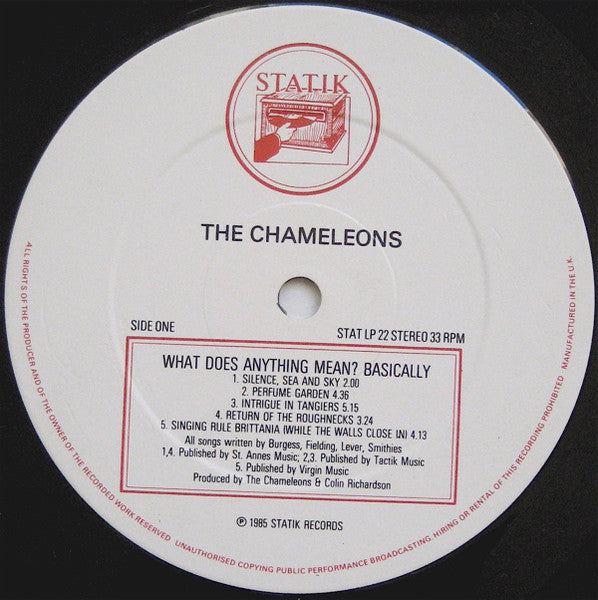 Image of Label Cover of LP - VG+/VG - THE CHAMELEONS, What Does Anything Mean? Basically (Statik Records; STAT LP 22, UK 1985, Gatefold, Inner), ,  - 3126126E