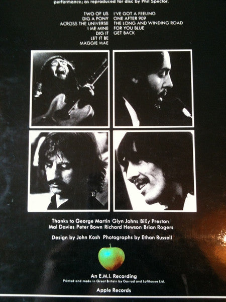 Image of Back Cover of LP - G+/G - THE BEATLES, Let It Be (Apple; PCS7096, UK 1970 Reissue, Green Apple Logo on Rear Sleeve, Fully Laminated, Pinched Spine, Matrix -3U, -3U), ,  - 4026337E