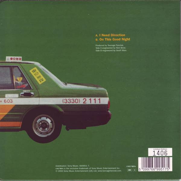 Image of Back Cover of 5025244E: 7" - TEENAGE FANCLUB, I Need Direction / On This Good Night (Columbia; 669951, UK 2000, Picture Sleeve) Strong VG+, Ring Wear  VG/VG+