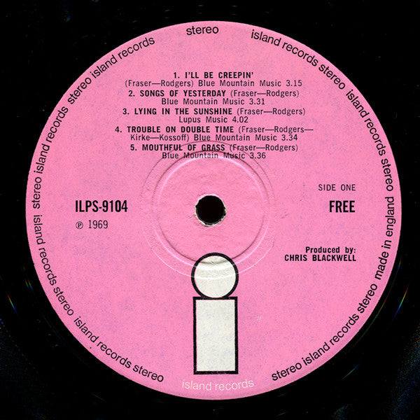Image of Label Cover of LP - G+/VG - FREE, Free (Island Pink/i logo; ILPS9104, UK 1969, Gatefold, Sleeve Printed and made by E. J. day, London, Chris Blackwell Label Credit Is All Capitals), Sticker Damage To Sleeve, Ring Wear,  - 4326235E