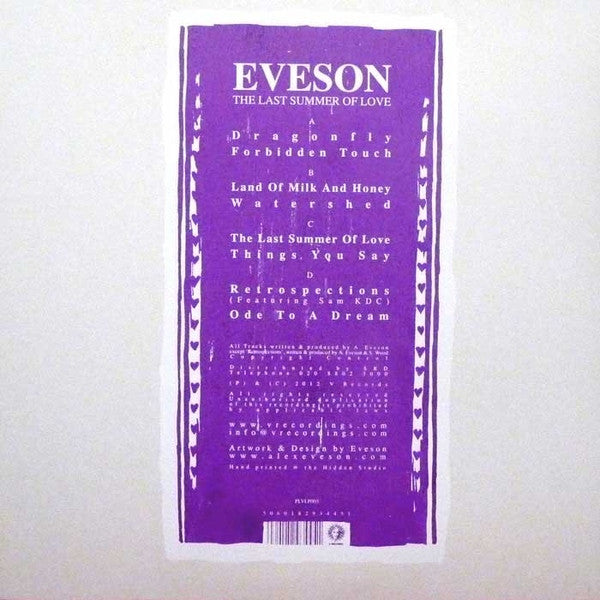 Image of Back Cover of 2xLP - VG+/VG+ - EVESON, The Last Summer Of Love (V; PLVLP003, UK 2012, Picture Sleeve, Limited Edition, numbered 5/300.), Comes with art print but CD Missing!!,  - 1426001E