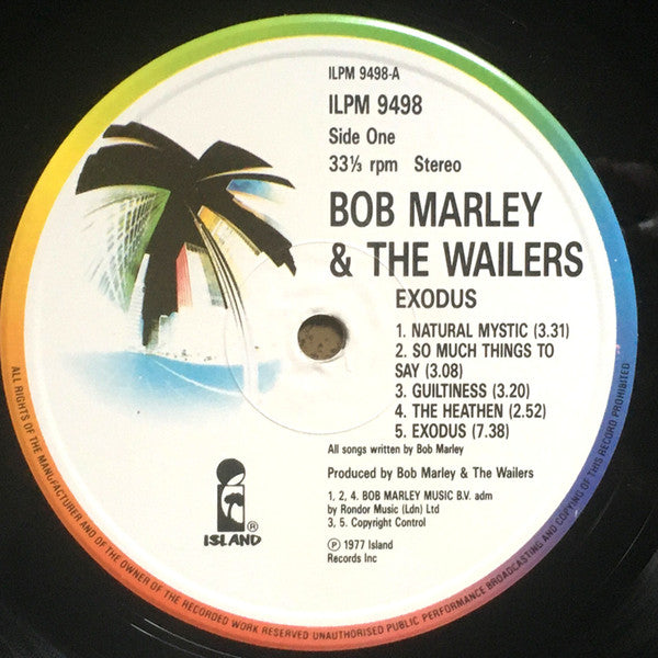 Image of Label Cover of LP - VG/G+ - BOB MARLEY AND THE WAILERS, Exodus (Island Records; ILPM 9498, UK 1987 Reissue, Inner), Light marks only,  - 3316378C