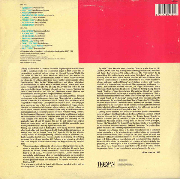 Image of Back Cover of 4944285S: LP - VARIOUS ARTISTS, Clancy Eccles And Friends - Fatty Fatty 1967 - 1970 (Trojan Records; TRLS 262, UK 1988, Picture Sleeve)   VG/VG+