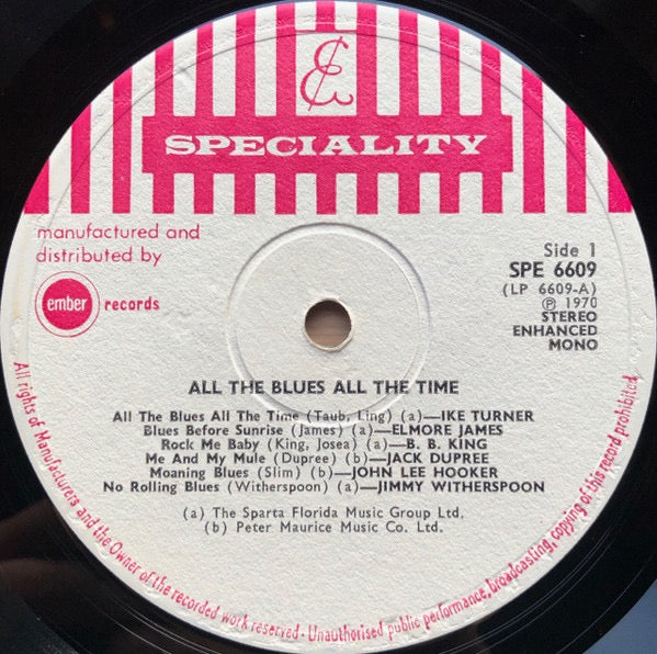 Image of Label Cover of LP - VG/VG+ - VARIOUS, All the Blues All the Time (Ember/Specialty; SPE6609, UK 1970, Laminated Front Sleeve), Laminate bubbling along spine.,  - 3116180C