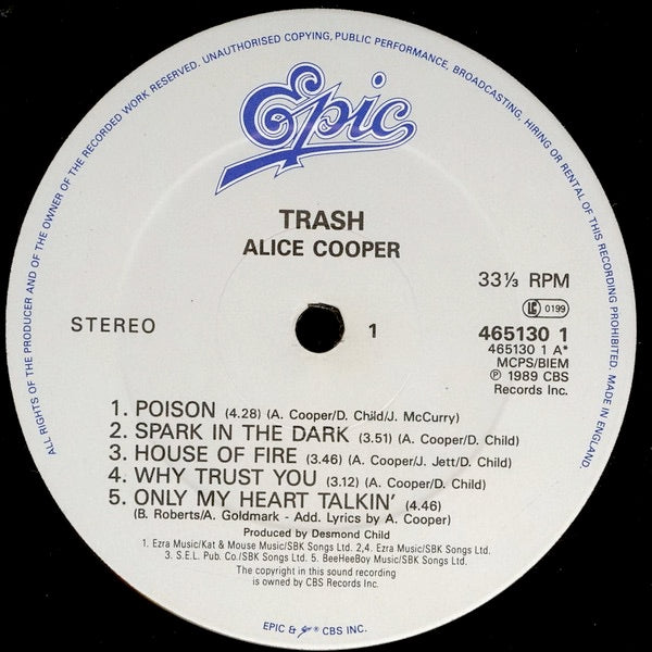 Image of Label Cover of LP - VG/VG - ALICE COOPER, Trash (Epic; 465130 1, UK 1989, Inner), ,  - 4226368E