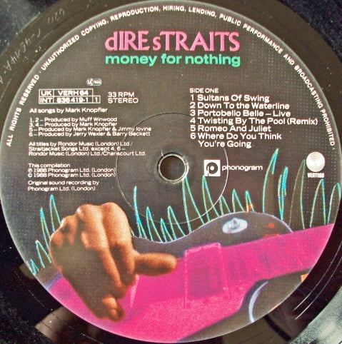 Image of Label Cover of LP - G+/G - DIRE STRAITS, Money For Nothing (Vertigo; VERH 64, UK 1988, Inner, "The Exchange" Runouts), ,  - 2826387E