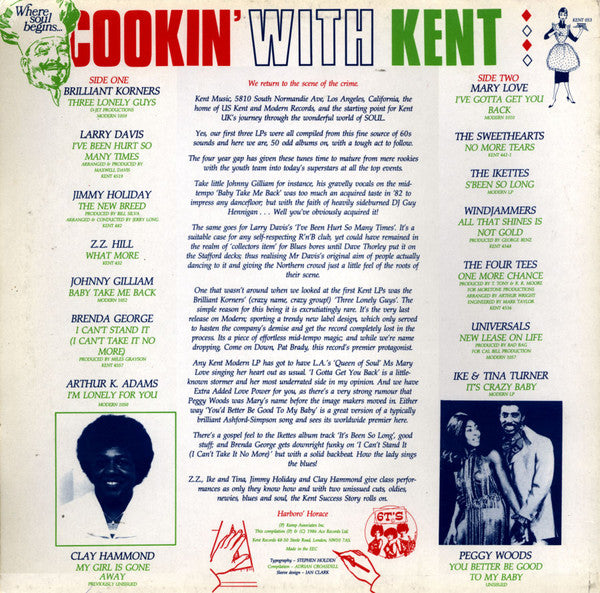 Image of Back Cover of LP - VG+/VG+ - VARIOUS, Cookin' With Kent (Kent; KENT 053, UK 1986), ,  - 2926176E