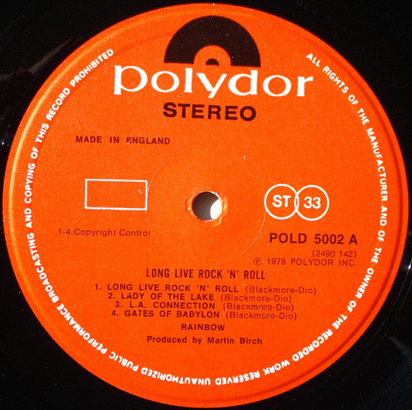 Image of Label Cover of LP - VG+/VG+ - RAINBOW, Long Live Rock N' Roll (Polydor Red Label; POLD 5002, UK 1978, Textured Gatefold Sleeve, Insert), ,  - 4446125S