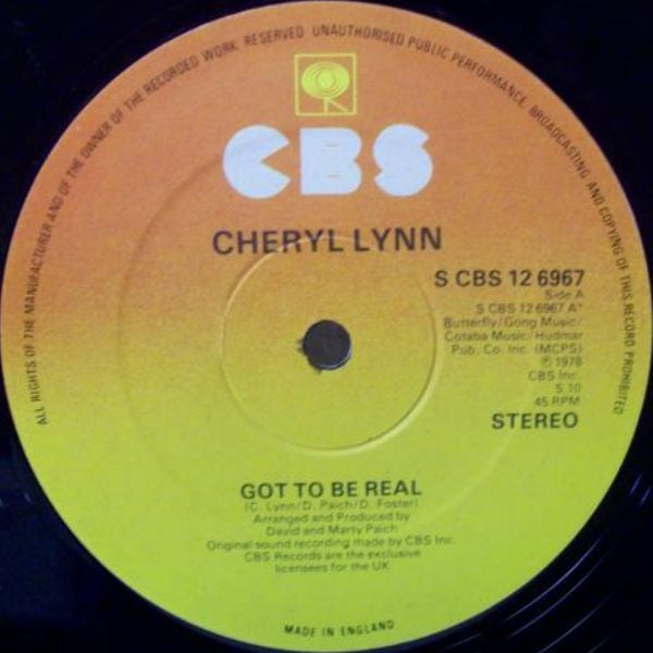 Image of Label Cover of 12" - G+/G+ - CHERYL LYNN, Got To Be Real (CBS; 12-6967, UK 1979, Picture Sleeve), Strong G+, plays VG. Minor creasing to sleeve and some small WOS.,  - 3526038E