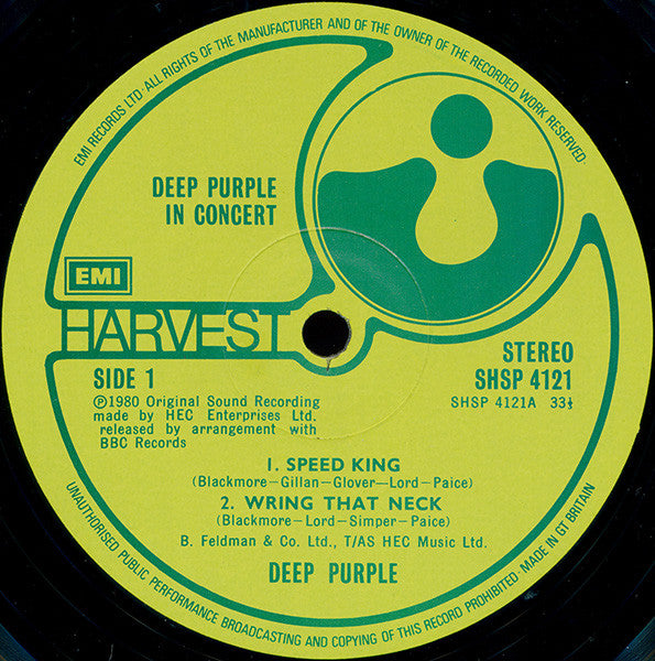 Image of Label Cover of 2914212C: 2xLP - DEEP PURPLE, In Concert (Harvest; SHDW 412, UK 1980, Gatefold, 2 Inners)   VG/VG