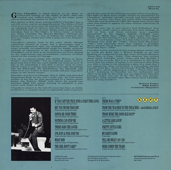 Image of Back Cover of LP - VG/G+ - GENE CHANDLER, Sixties Soul Brother (Kent; KENT 049, UK 1986), Light Marks only. Edge wear and stain to sleeve.,  - 1716412C