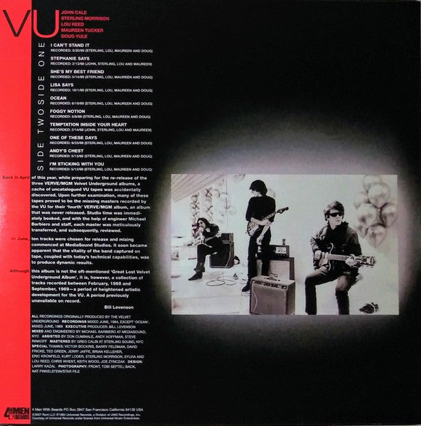 Image of Back Cover of LP - EX/EX - THE VELVET UNDERGROUND, VU (4 Men With Beards; 4M136, US 2007 Reissue, Inner, 180 Gram Vinyl), Opened Instore, Still In Stickered Shrinkwrap,  - 0445130S