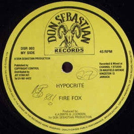 Image of Front Cover of 12" - /VG+ - FIRE FOX / JIM IRIE, Hypocrite / Wild African (Don Sebastian Records; DSR 003, UK 1986), ,  - 4246357S