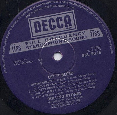 Image of Label Cover of 5114414C: LP - THE ROLLING STONES, Let It Bleed (Decca Blue Boxed; SKL5025, UK 1980s Reissue, No Poster, Stereo, "ffss" Pressing) Strong VG, Some hairlines only, Sleeve has a light crease  VG/VG