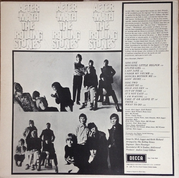 Image of Back Cover of 4645017S: LP - THE ROLLING STONES, Aftermath (Decca Blue Boxed; SKL4786, UK 1982 Reissue, Front Laminated Sleeve Non-Flipback, Stereo) Feint ring wear  VG/VG+