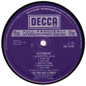 Image of Label Cover of 4645017S: LP - THE ROLLING STONES, Aftermath (Decca Blue Boxed; SKL4786, UK 1982 Reissue, Front Laminated Sleeve Non-Flipback, Stereo) Feint ring wear  VG/VG+