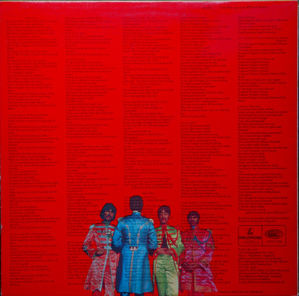 Image of Back Cover of LP - VG/VG - THE BEATLES, Sgt. Pepper's Lonely Hearts Club Band (Parlophone Black/Yellow; PCS7027, UK 1967, Laminated Gatefold Sleeve, No Inner, No Insert, Stereo, 'Sold in UK' Text, K/T Tax Code), Edge Wear,  - 4046055S