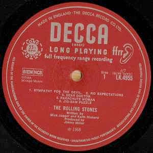Image of Label Cover of LP - VG/VG - THE ROLLING STONES, Beggars Banquet (Decca Red Unboxed; LK4955, UK 1968, Laminated Gatefold Sleeve, Mono. Inverted Matrix In Brackets, Side Indicators To Right Of Label.), In company inner. Hairlines, one light scratch on side 1. Discolouration, laminate creasing, spine damage, corner wear.,  - 2946230S