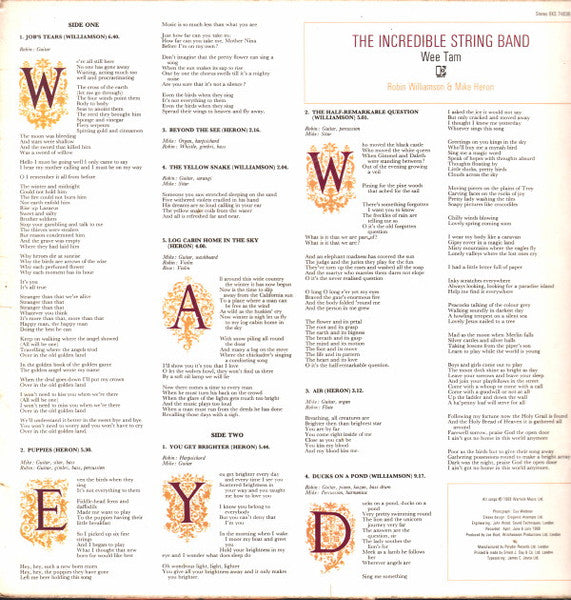 Image of Back Cover of LP - VG/G - THE INCREDIBLE STRING BAND, Wee Tam (Elektra Red & Silver Labels; EKS 74036, UK 1968 Reissue, Laminated Front Sleeve, Stereo), Lots of marks and hairlines, Sleeve a little aged,  - 3816452C