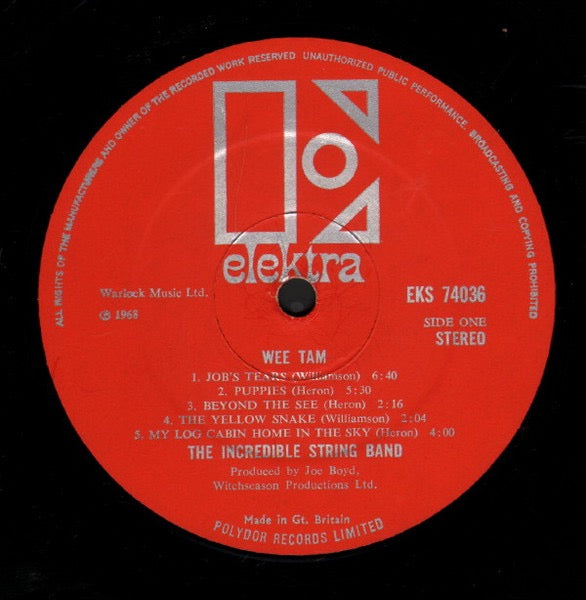 Image of Label Cover of LP - VG/G - THE INCREDIBLE STRING BAND, Wee Tam (Elektra Red & Silver Labels; EKS 74036, UK 1968 Reissue, Laminated Front Sleeve, Stereo), Lots of marks and hairlines, Sleeve a little aged,  - 3816452C