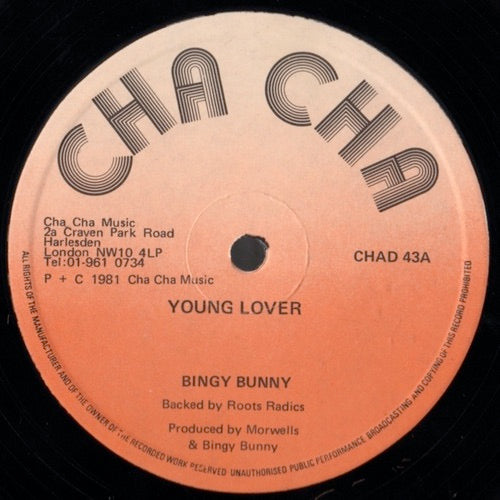 Image of Label Cover of 12" - G+/VG+ - BINGY BUNNY / BINGY BUNNY & MORWELLS & NICO DEMUS, Young Lover / Him A Natty Dread (Cha Cha; CHAD43, UK 1981, Company Sleeve), ,  - 3016157C