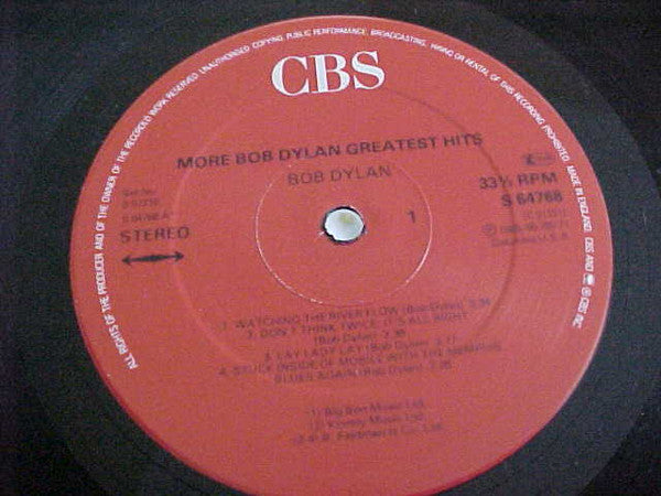 Image of Label Cover of 2xLP - VG/VG+ - BOB DYLAN, More Bob Dylan Greatest Hits (CBS Red; 67239, UK 1970s Reissue, Gatefold), ,  - 4226190E