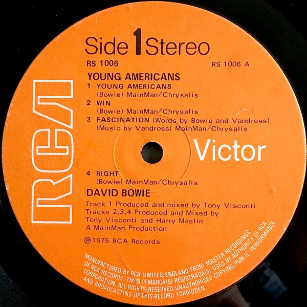 Image of Label Cover of LP - G+/VG - DAVID BOWIE, Young Americans (RCA Victor Orange STEREO; RS 1006, UK 1975, Mainman Logo On Rear Sleeve, PN mastered), Hairlines & light scratches, edge & ring wear,  - 2846262S