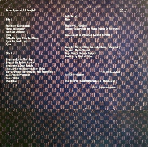 Image of Back Cover of LP - VG+/VG+ - KEITH JARRETT, GI Gurdjieff - Sacred Hymns (ECM; 1174, Germany 1980), ,  - 3026168E