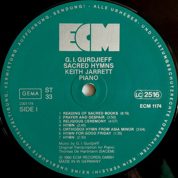 Image of Label Cover of LP - VG+/VG+ - KEITH JARRETT, GI Gurdjieff - Sacred Hymns (ECM; 1174, Germany 1980), ,  - 3026168E
