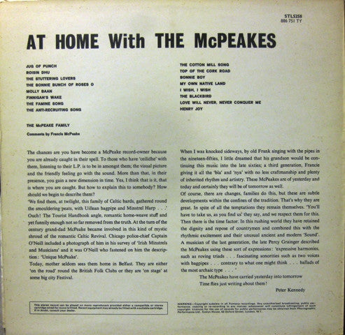 Image of Back Cover of LP - VG+/VG+ - MCPEAKES, At Home with (Fontana; STL5258, UK 1965), ,  - 3126050E