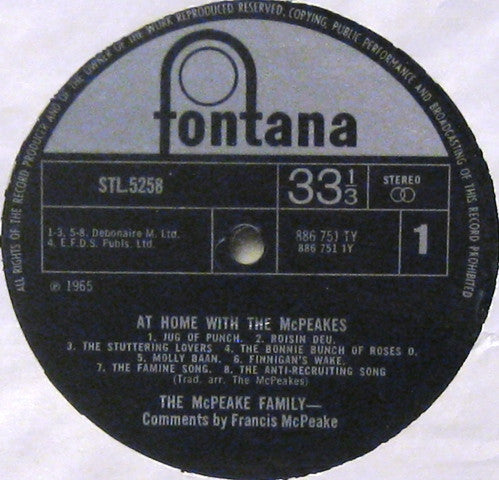 Image of Label Cover of LP - VG+/VG+ - MCPEAKES, At Home with (Fontana; STL5258, UK 1965), ,  - 3126050E