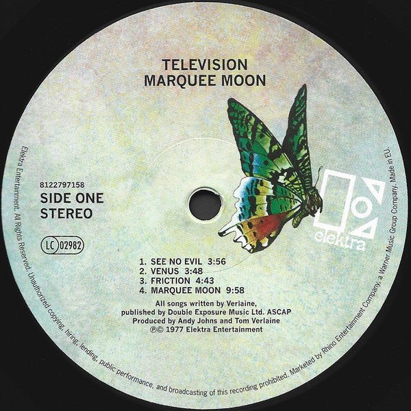 Image of Label Cover of LP - VG/VG - TELEVISION, Marquee Moon (Rhino; 8122797158, Europe 2012 Reissue, Inner, 180 Gram Vinyl), Inner And Spine Split,  - 3926224E