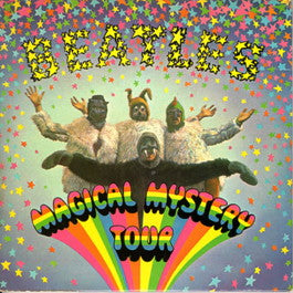 Image of Front Cover of 2x7" EP - VG/G - THE BEATLES, Magical Mystery Tour (Parlophone; MMT 1, UK 1967, Gatefold With Stapled In Booklet, Blue Lyrics, Mono. Push Out Centres), Light marks only, Decent gloss to discs, Blue lyric sheet detached. ,  - 2716100C