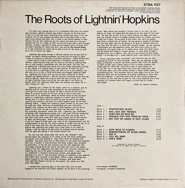 Image of Back Cover of LP - VG/EX - LIGHTNIN' HOPKINS, The Roots Of Lightnin' Hopkins (XTRA; XTRA 1127, UK 1972 Reissue, Laminated Sleeve), Writing On Rear Sleeve,  - 2926134E