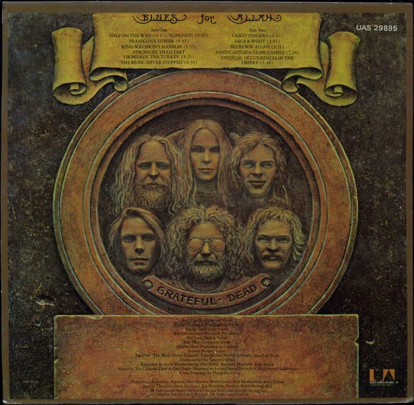 Image of Back Cover of LP - VG/G+ - THE GRATEFUL DEAD, Blues For Allah (UA; UAS29895, UK 1975, Fully Laminated Sleeve, Insert), Light scratches & hairlines, writing on label, edge wear, laminate creasing, tear on Insert,  - 3746015S